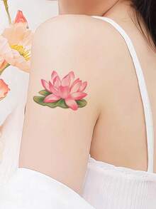 1片逼真荷叶图案临时纹身贴纸，防水防汗，适合日常使用，可持续3-7天，是情人节的理想之选。