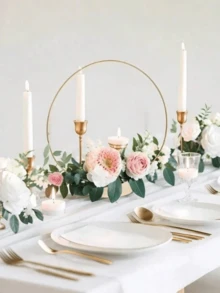 2/10pcs Gold Metal Wreath Center Decor Set, Includes 1/5pcs Wooden Stand And 1/5pcs Gold Metal Wreath Center Decor - Ideal For Wedding Decoration, Home Decor, Room Decor, Birthday Decoration And Party Supplies - Gold - View 2