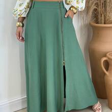 Elegant Long Evangelical Skirt With Elastic Waistband And Side Slit – Suitable For Formal Wear, Office, Casual, And Church | Autumn/Summer - 綠色 - 查看 2