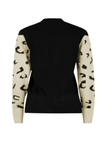 Women's Casual Knitted Tiger And Leopard Print Long-Sleeved Sweater Pullover - 黑色 - 查看 2