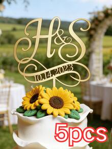 1/3/5pcs Customized Letter Cake Topper Initial And Date Cake Decoration For Wedding Engagement Party Bridal Shower Anniversary Gold Mirror Acrylic, Personalized Monogram - Multicolor - View 19