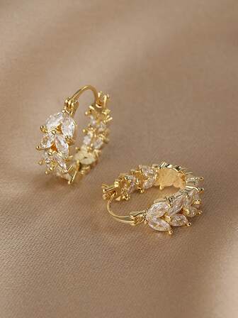 Andkiss 1 對水鑽裝飾麥穗形狀耳環