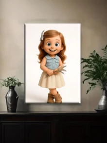 1pc Customized Cartoon Style Canvas Wall Art, Personalized Name Painting, Gift For Mom, Anniversary, Home Decor, Floral Pattern, Multipurpose, Decorative, Reusable