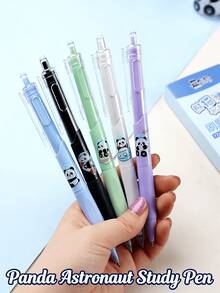 5pcs Retractable Ballpoint Pens With Creative/Panda Pattern, 0.5mm Fine Tip, Suitable For Women, Students, Office Supplies, Daily Writing And Other Personalized Occasions - Panda Pattern - View 1