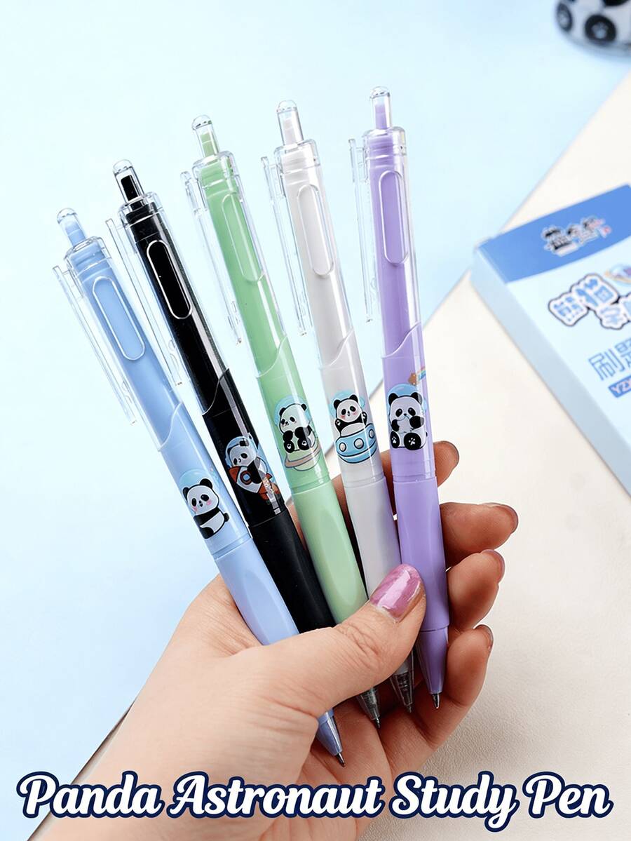 5pcs Retractable Ballpoint Pens With Creative/Panda Pattern, 0.5mm Fine Tip, Suitable For Women, Students, Office Supplies, Daily Writing And Other Personalized Occasions - Panda Pattern - View 1