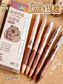 5pcs Retractable Ballpoint Pens With Creative Capybara Pattern, 0.5mm Fine Tip, Suitable For Women, Students, Office Supplies, Daily Writing And Other Occasions - Kapibala Pattern - View 9