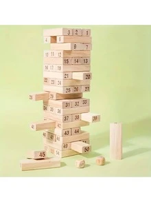 1pc Creative Pine Wood Digit Building Blocks 54pcs, Wooden Color Stress Relief Wooden Toy, Wooden Tower Stacking Game, Flip And Roll Game, Birthday Gift [Random Delivery]