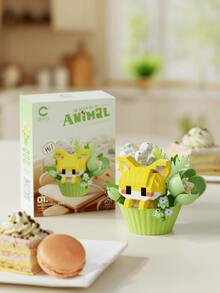 Bloques de construcción de postre con diseño de animales lindos en maceta, bloques de construcción creativos para niños, juguete de rompecabezas como regalo para niños y niñas, adecuado para Navidad, Año Nuevo, cumpleaños
