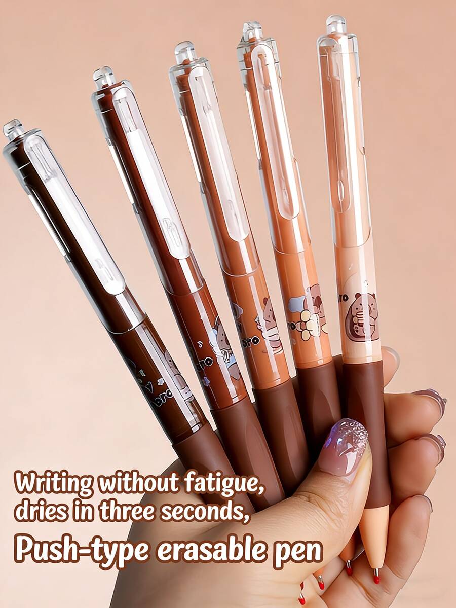5pcs Retractable Ballpoint Pens With Creative Capybara Pattern, 0.5mm Fine Tip, Suitable For Women, Students, Office Supplies, Daily Writing And Other Occasions - Kapibala Pattern - View 1