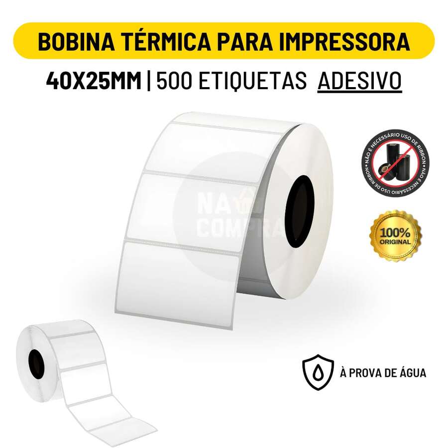 Rolo Etiqueta Adesiva 40x25mm 4x2,5cm (1 coluna) Térmica Mini Impressora 30 Metros 1.000 Etiquetas - 40x25mm - Visão 1