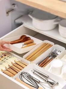 3件套厨房用具收纳盒（带分隔板） - 餐具、小工具收纳盒 - 白色 - 查看 2