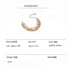 Rhinestone & Faux Pearl Decor Bracelet - Yellow Gold - View 6