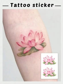 1片逼真荷叶图案临时纹身贴纸，防水防汗，适合日常使用，可持续3-7天，是情人节的理想之选。
