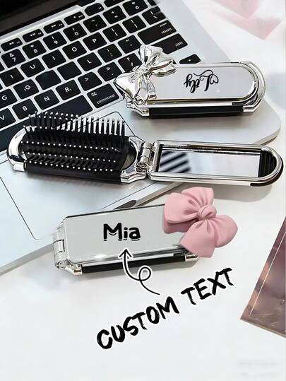Lược đệm hơi tùy chỉnh có gương, lược du lịch cầm tay thắt nơ, tinh tế và thời trang, hiện đại, nhiều màu sắc, đa năng, độc đáo, quà tặng cá nhân hóa, phù hợp cho phòng khách, phòng ngủ, phòng tắm, quà tặng ngày Valentine.