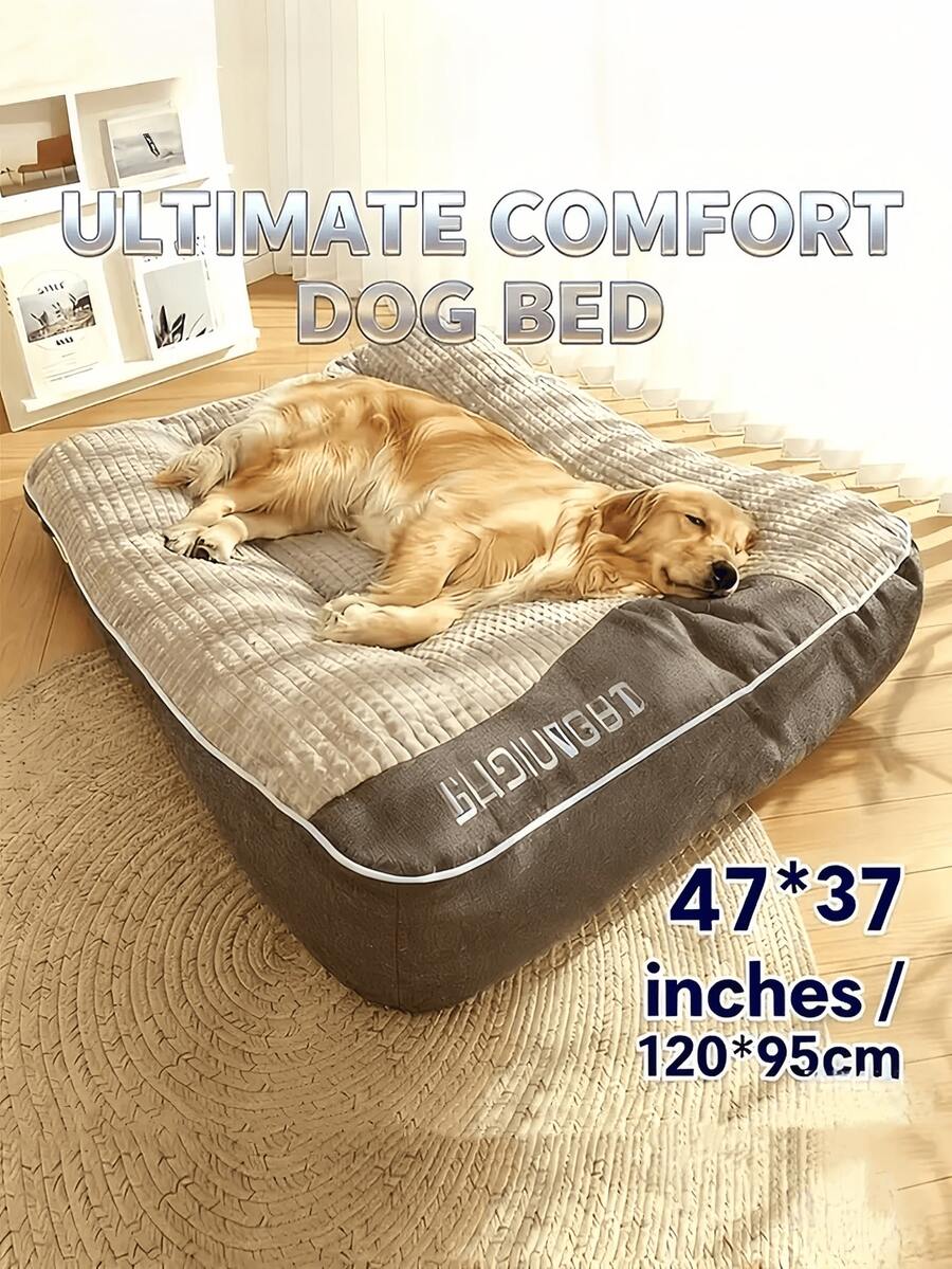Luxurious Oversized Orthopedic Support Pet Bed, Comfortable And Soft Plush Dog Sofa Bed, Suitable For Large Dogs And Cats In Family, Travel, And Outdoor Environments - Grid Design, Soft Polyester Filling, Anti Slip Bottom, Universal For All Seasons, With Pillow Support For Large Dog Beds, Spacious Daybed For Home Decoration, Slightly Protruding In Winter - Xám - Xem 1