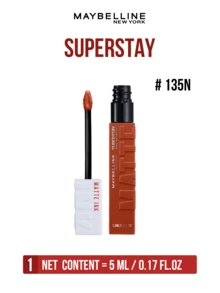 Maybelline 美寶詩 Super Stay 霧面液態唇膏 #135N 5ml，超高顯色度，持久顯色，濃郁霧面妝效，易於勾勒唇形，淡淡香草味，易於塗抹，適合所有膚色 - 美寶蓮巨持色 霧面液體唇膏 135N - 查看 6