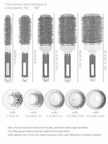 1 lược tròn chuyên nghiệp, thích hợp để sấy và uốn tóc, 5 kích cỡ tùy chọn, với thân lược bằng nhôm thoáng khí, chống tĩnh điện, sử dụng được cho cả tóc ướt và tóc khô - Dành cho phụ nữ trưởng thành, thích hợp cho tóc dày, không mùi, tuyệt vời cho các kiểu tóc hàng ngày, có thể sử dụng trong salon, làm quà tặng, sử dụng hàng ngày, đi học, du lịch, phụ kiện tóc nữ, lược, lược chải tóc. - Xám - Xem 2
