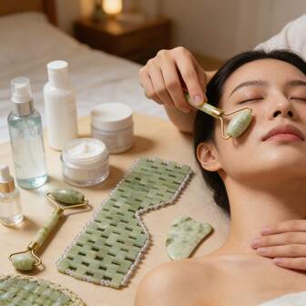 2/3pcs Facial Beauty Roller Scraper Eye Mask Set, Stone Material Face Neck Full Body Massager Massage Tool, Suitable As Gift For Family And Friends