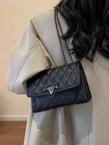 [US-Based Shipping]New High-Quality Fashionable Chic Shoulder Small Square Bag With Chain Strap Crossbody Bag, Casual PU Leather Solid Color Quilted Evening Bag, Lightweight Office Commuter Handbag & Purse, Outdoor Travel Vacation Mobile Phone Coin Wallet,Pumpkin,Autumn,Halloween,Fall,Christmas,Thanksgiving,Festival,Cyber Monday,Holiday,Gift,New Year,Snow,Winter,Warm,End-Of-Year,Party,Hand Bags For Women,Purses And Bags,Carteras Para Mujer,Handbags,Purse For Woman,Bags And Purses,Hand Bag,Women Purse,Big Purse,Cute Bags,Pink Purse,Shoulder Bags,Cartera Para Mujer Elegante - 黑色 - 查看 2
