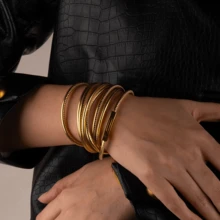 BLKSMTH Luxury Gold Multi-Layer Wrapped Soft Leather Cuff Bracelet For Women - Gold - View 10