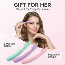 Eyebrow Razors For Women, 3 Packs Delicate Colors Foldable Eyebrow Shaper With Ergonomic Design - & Precise Facial Hair Remover Razor, Perfect Gift For Her (All Occasions) - Multicolor - View 2