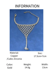 1pc European&American Fashion Accessory, Unique Grid Rhinestone Linked Hand Chain, Sparkling Decor - Gold - View 9