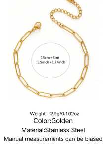 Bộ 2 món dây chuyền và vòng tay bằng thép không gỉ hình kẹp giấy tối giản, thích hợp cho phụ nữ đeo hàng ngày hoặc làm quà tặng cho mẹ. - Vàng - Xem 3