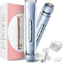 Electric Shaver For Women, 2-In-1 Electric Razor For Womens Legs Underarm Face Pubic Hairs, Rechargeable Electric Razor Body Hair Trimmer Wet & Dry Use - Xanh đậm - Xem 1
