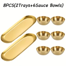4/8 piezas Juego de tazones para salsa y platos de lujo dorados, platos para condimentos y postres de acero inoxidable de alta calidad, vajilla elegante, adecuado para Navidad/Año Nuevo/Boda/Día de la Madre/Fiesta - Multicolor - Ver 14