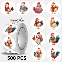500pcs/Roll Cartoon Rooster Stickers, Assorted Designs, Ideal Small Gift, Happy Father's Day, 8-10 Patterns, Suitable For Gift Packaging, Cup Decoration, Stationery Decoration And More - Multicolor-b - View 1