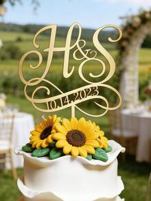 1/3/5pcs Customized Letter Cake Topper Initial And Date Cake Decoration For Wedding Engagement Party Bridal Shower Anniversary Gold Mirror Acrylic, Personalized Monogram - Multicolor - View 6