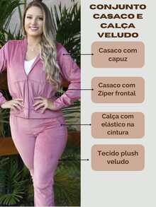 Women's Comfortable Plush Velvet Jacket And Pants Set With Hood And Zipper - Casual - 乾枯玫瑰色 - 查看 3