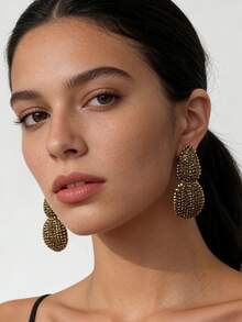 1 Pair Exquisite Luxury High-End Geometric Fully Rhinestoned Alloy Earrings, Elegant For Banquet And Party - Geometric Earrings - View 1