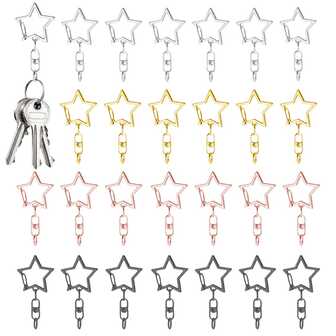 50pcs Star Shaped Lobster Claw Clasp With Spring Swivel Alloy Keychain Set, Includes 25pcs Star Metal Lobster Claw Keychain Clips And 25pcs Open Jump Rings, Suitable For DIY Jewelry Making, Craft, Holiday Gifts, Bag, Keychain, Keyring, Doll Pendant Accessories (4 Colors)
