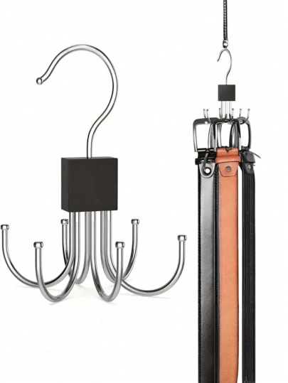 1/4pcs Belt Hanger, 6 Hooks, Closet Belt Organizer 360° Rotatable Space Saving Accessories For Bras, Tank Tops, Ties, Scarves, Wallets Organization, Gender Reveal Party, Perfect For Birthdays, Weddings, Parties, The Perfect Gift For Colleagues, Friends, And Family, Back To School