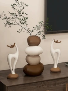 تمثال من الراتنج بشكل غزال، بموضوع إناء هندسي، مناسب لأنواع مختلفة من الغرف، رائع لديكور عيد الميلاد والشكر والعام الجديد والأعياد العامة، لا يحتاج إلى طاقة.