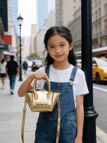 儿童迷你斜挎包，亮色鳄鱼纹口红包，女孩公主小手提包，节日礼物，金/银色，可爱小女孩款 - 均碼 - 查看 9