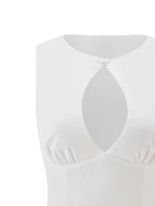 Women's Sleeveless Button Down Shirts Blouses Solid Casual Front Cutout Back Lace-Up Ruffle Hem Fitted Blouse Summer Tank Tops - trắng - Xem 9