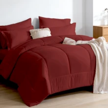 5/7pcs Luxurious Checked Pattern Comforter Set-Breathable Comforter-Ultra Soft Fluffy Fiber Filling, Warmth For All Seasons-Bed In A Bag With Comforter, Flat Sheet, Fitted Sheet, Pillowcases, And Pillowshams, Thick Comforter Set, Family Gift Set - Red R06 - View 2