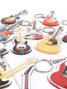 1个亚克力逼真乐器钥匙扣，背包装饰，吉他模型钥匙扣，SRV双颈电吉他钥匙扣，适合乐队礼物