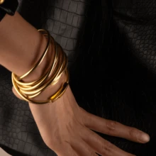 BLKSMTH Luxury Gold Multi-Layer Wrapped Soft Leather Cuff Bracelet For Women - Gold - View 6