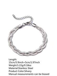 VceTd 1pc Hip-Hop & Personalized Style Braided Stainless Steel Bracelet, Suitable For Women Wearing At Parties Or Weddings