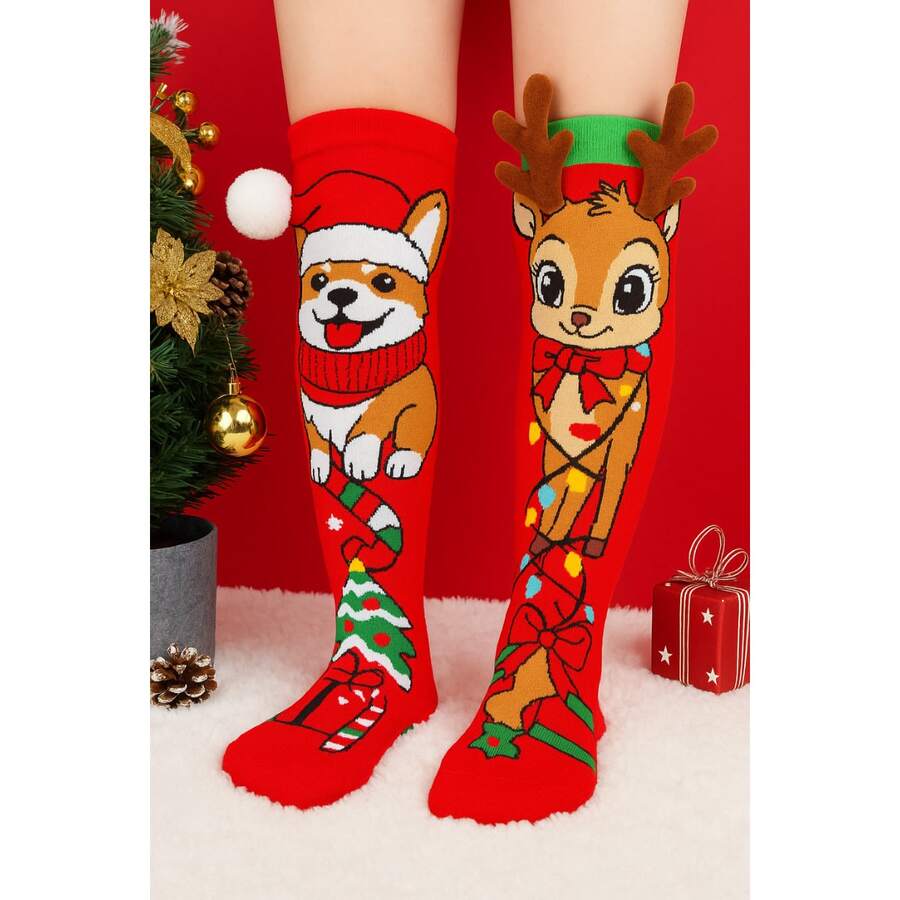 Colorful Long Socks Fun Unisex Merry Christmas 3D Spring/Autumn - Christmas 3 - View 1