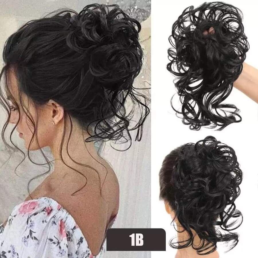 Bun Hairstyle With Greek Organic Fiber Hair Extension AM41 - Black - View 1