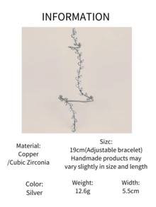 1 件闪亮叶子手链，镶有水钻，个性化简约时尚配饰（可调节手链） - 銀色 - 查看 6