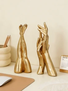 1件金色手脚雕塑优雅树脂家居装饰手雕像，多功能爱情摆件，完美适用于卧室、办公桌、橱柜、婚礼（金色手）