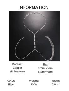 1pc Heart Shaped Crystal Decorated Chest Chain, Sexy Body Chain Accessory, Fashionable For Nightclub, European & American Style - Silver - View 7