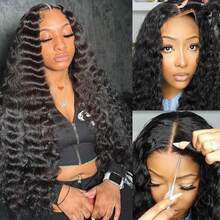 bling hair Drawstring Deep Wave 13x6 Lace Glueless Wigs Human Hair 32 Inch Wear And Go 6x4 9x6 Lace Closure Glueless Human Hair Wigs For Women Invisible Strap 13x6 13x4 Deep Wave Human Hair Lace Front Wigs Pre Plucked 13x4 13x6 Deep Wave Lace Front Human Hair Wigs Natural Black 200% Density Brazilian Deep Wave Virgin Human Hair Wigs For Women Beginner Friendly Natural Black Everyday Party Use Needed Long Black Wig Versatile Hairpiece Sleek Hairstyle Realistic Hairpiece Beauty Accessory Beginner Friendly For Sports, Vacation, Halloween, Christmas, Festivals, Proms, Outdoor, Cosplay, Campus, School, Beach, Wedding, Camping, Holiday, Summer Outfits, Charming, Elegant, Casual, Y2K Fashion, SS25 Styles, For Daily Use - Natural Black - View 4