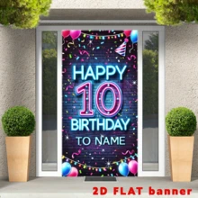 2D Door Banner, Customizable 10th Birthday Party Backdrop - Vibrant Neon-Style Balloon & Confetti Design, Personalized Name Door Banner, Polyester, Easy DIY Wall Decor For Festive Home Celebrations, Personalized Celebration|Neon Style Banner|Custom Party Accessory - 1 - View 2