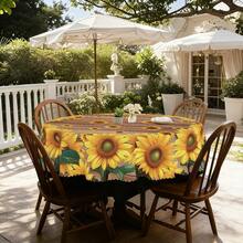 1pc/36pcs Sunflower Anti-Wrinkle Tablecloth For Spring/Summer, Embossed Edge, Rectangular/Round, Multiple Sizes, Polyester Fabric, Indoor Dining/Outdoor Party - 04 - View 9